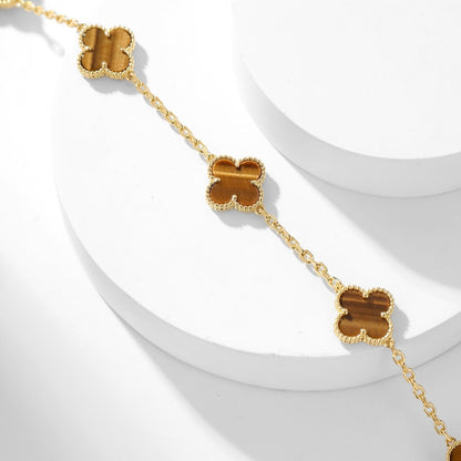 [Marins]CLOVER 10 MOTIFS TIGER EYE NECKLACE