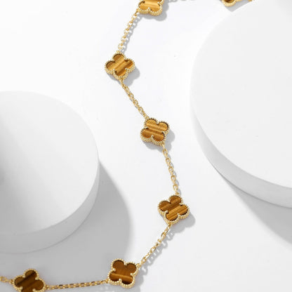 [Marins]CLOVER 10 MOTIFS TIGER EYE NECKLACE