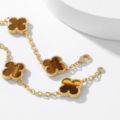 [Marins]CLOVER 10 MOTIFS TIGER EYE NECKLACE