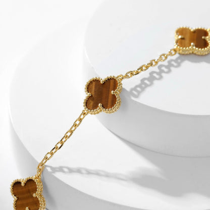 [Marins]CLOVER 10 MOTIFS TIGER EYE NECKLACE