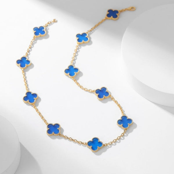 [Marin-Bijoux]COLLIER TRÈFLE 10 MOTIFS AGATE BLEUE