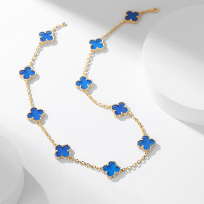 [Marins]CLOVER 10 MOTIFS BLUE AGATE NECKLACE