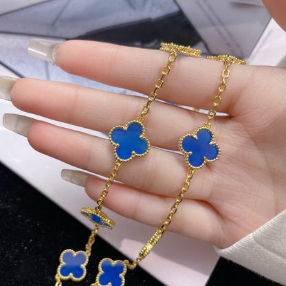 [Marins]CLOVER 10 MOTIFS BLUE AGATE NECKLACE