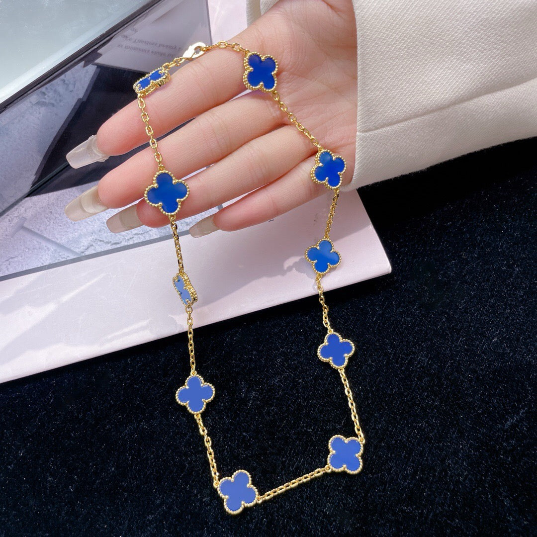 [Marins]CLOVER 10 MOTIFS BLUE AGATE NECKLACE