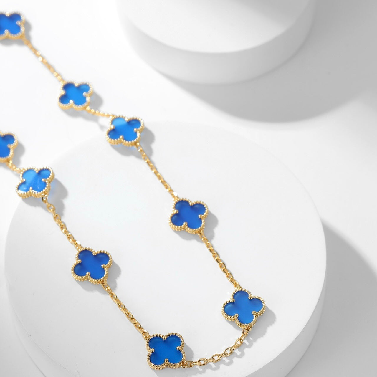 [Marins]CLOVER 10 MOTIFS BLUE AGATE NECKLACE