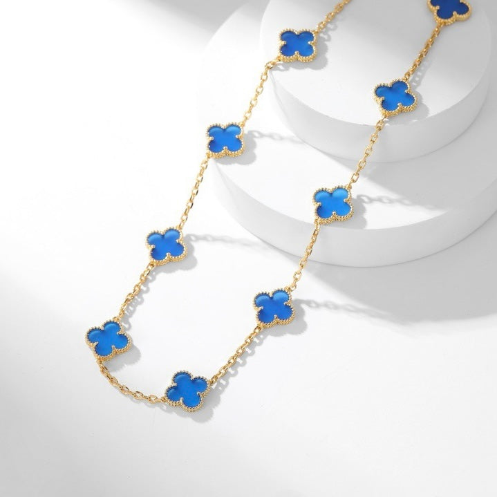 [Marins]CLOVER 10 MOTIFS BLUE AGATE NECKLACE