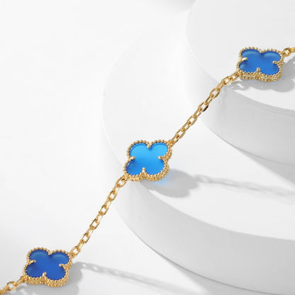 [Marins]CLOVER 10 MOTIFS BLUE AGATE NECKLACE