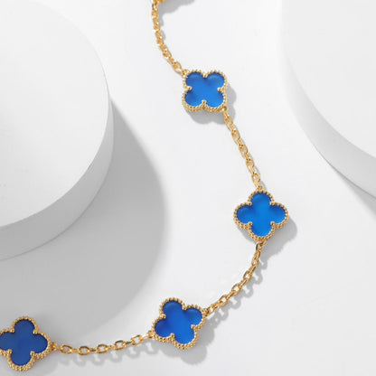 [Marins]CLOVER 10 MOTIFS BLUE AGATE NECKLACE