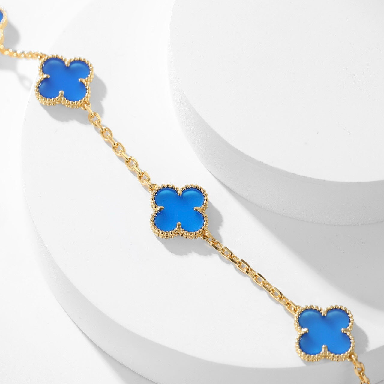 [Marins]CLOVER 10 MOTIFS BLUE AGATE NECKLACE