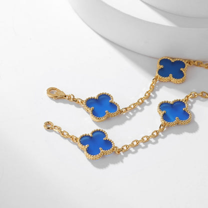 [Marins]CLOVER 10 MOTIFS BLUE AGATE NECKLACE