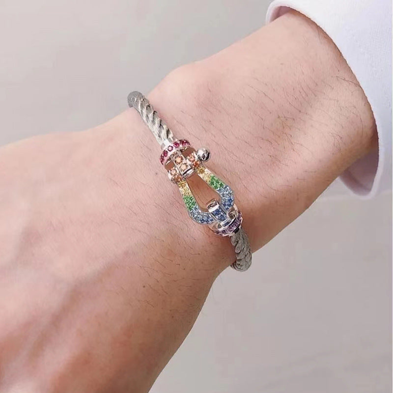 [Marins]FORC LARGE HORSESHOE  COLORED DIAMOND BRACELET SILVER