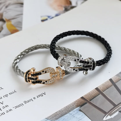 [Marin-Jewelry]FORCE LARGE HORSESHOE BLACK WHITE DIAMOND BRACELET SILVER