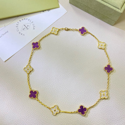 [Marins Jewelry]CLOVER 10 MOTIFS  PURPLE VIOLET DIAMOND NECKLACE