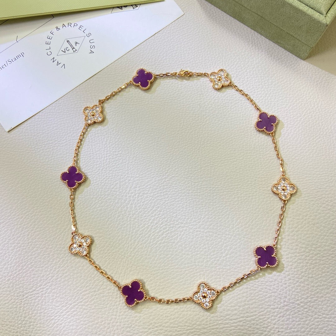 [Marins Jewelry]CLOVER 10 MOTIFS  PURPLE VIOLET DIAMOND NECKLACE