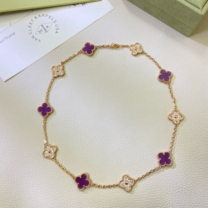 [Marins Jewelry]CLOVER 10 MOTIFS  PURPLE VIOLET DIAMOND NECKLACE
