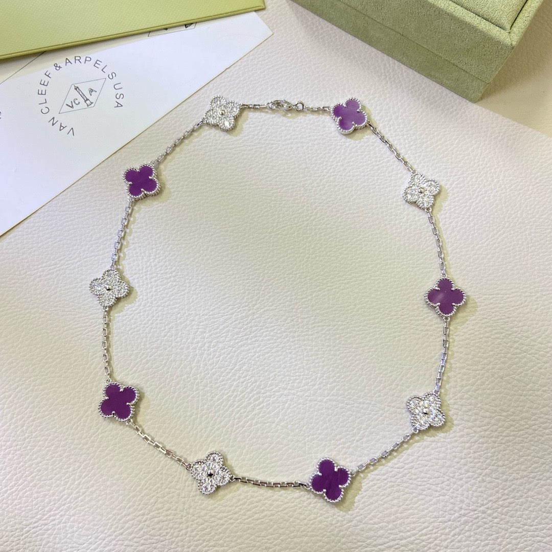 [Marins Jewelry]CLOVER 10 MOTIFS  PURPLE VIOLET DIAMOND NECKLACE