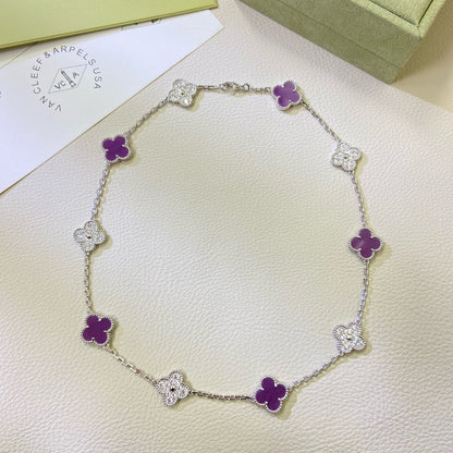 [Marins Jewelry]CLOVER 10 MOTIFS  PURPLE VIOLET DIAMOND NECKLACE