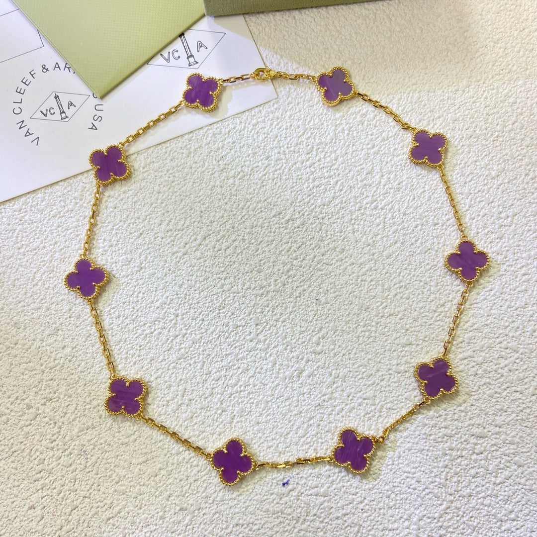 [Marins Jewelry]CLOVER 10 MOTIFS  PURPLE VIOLET  NECKLACE