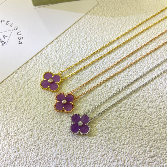 [Marins Jewelry]クローバー 15MM ダイヤモンド パープルバイオレットネックレス