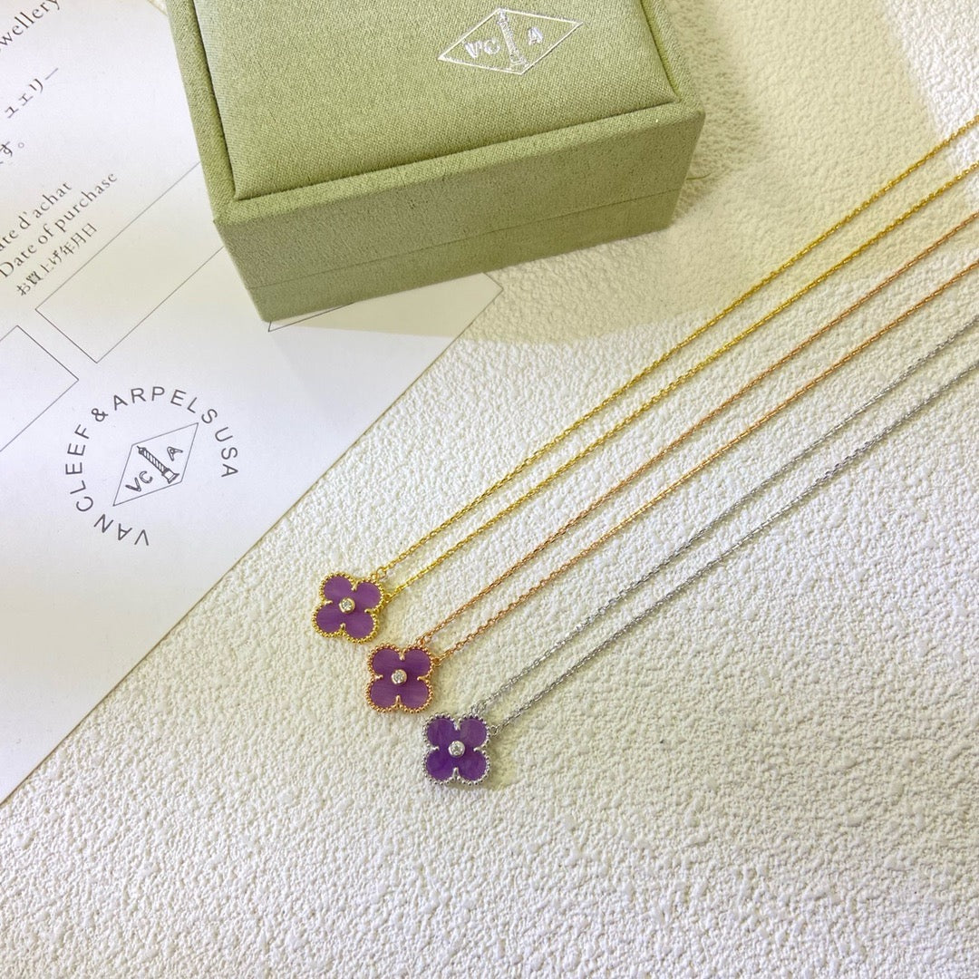 [Marins Jewelry]CLOVER 15MM DIAMOND  PURPLE VIOLET NECKLACE