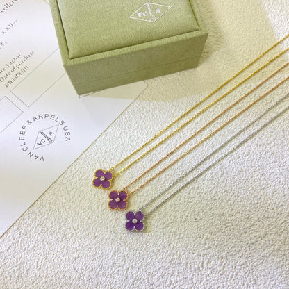 [Marins Jewelry]CLOVER 15MM DIAMOND  PURPLE VIOLET NECKLACE