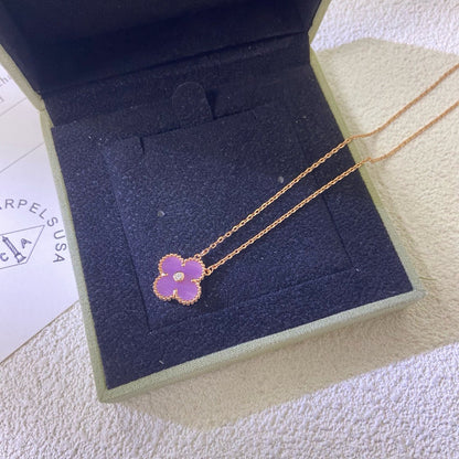 [Marins Jewelry]CLOVER 15MM DIAMOND  PURPLE VIOLET NECKLACE