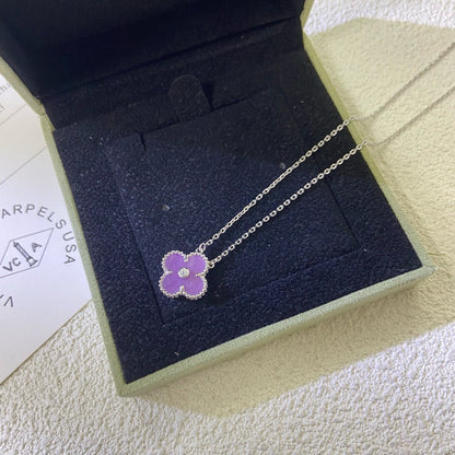 [Marins Jewelry]CLOVER 15MM DIAMOND  PURPLE VIOLET NECKLACE