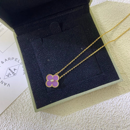 [Marins Jewelry]CLOVER 15MM DIAMOND  PURPLE VIOLET NECKLACE