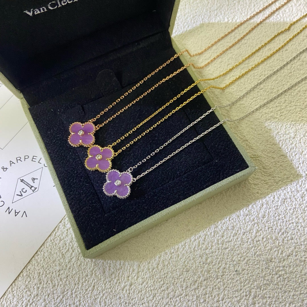 [Marins Jewelry]CLOVER 15MM DIAMOND  PURPLE VIOLET NECKLACE