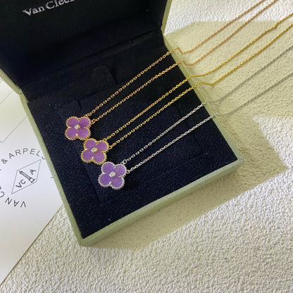 [Marins Jewelry]CLOVER 15MM DIAMOND  PURPLE VIOLET NECKLACE
