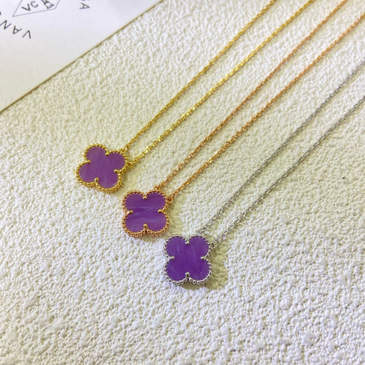 [マリンズジュエリー]クローバー 15MM パープルバイオレットネックレス