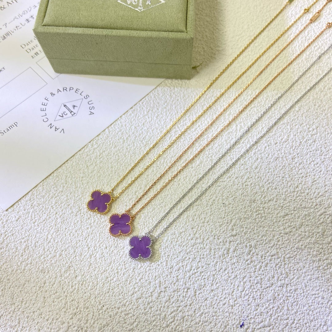 [Marins Jewelry]CLOVER 15MM  PURPLE VIOLET NECKLACE