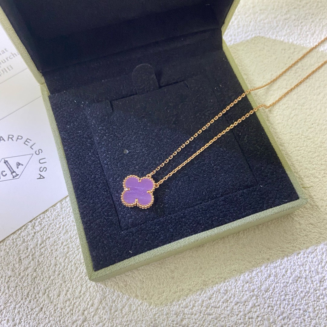 [Marins Jewelry]CLOVER 15MM  PURPLE VIOLET NECKLACE