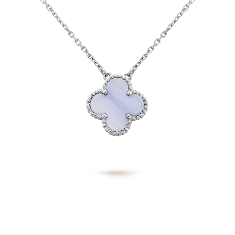 [Marins]CLOVER 15MM BLUE CHALCEDONY NECKLACE SILVER