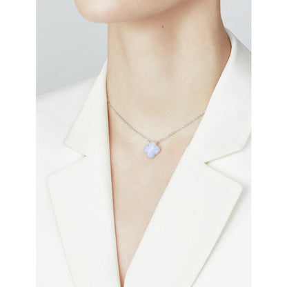 [Marins]CLOVER 15MM BLUE CHALCEDONY NECKLACE SILVER