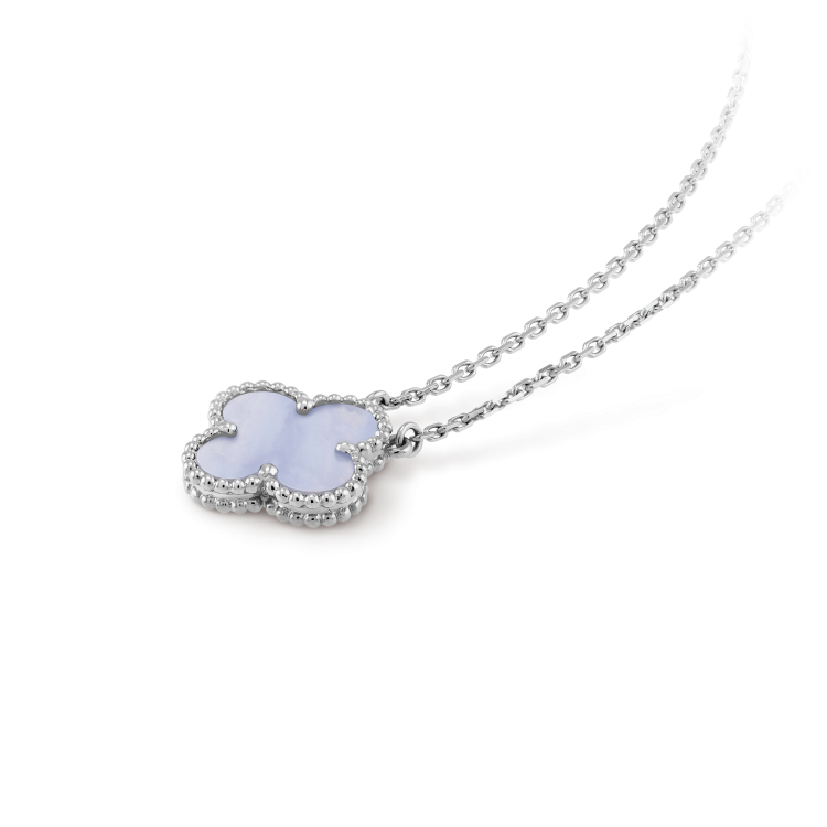 [Marins]CLOVER 15MM BLUE CHALCEDONY NECKLACE SILVER