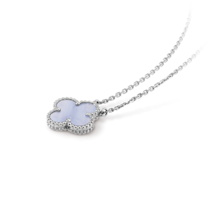 [Marins]CLOVER 15MM BLUE CHALCEDONY NECKLACE SILVER