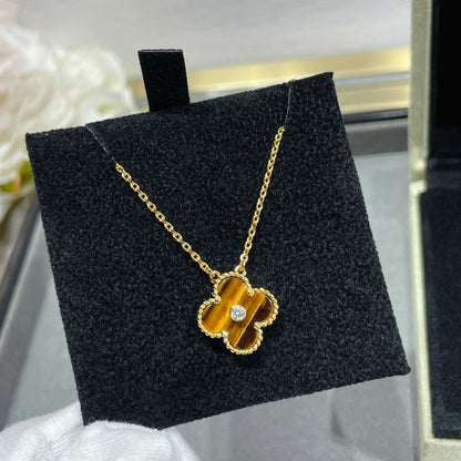 [Marins]CLOVER 15MM DIAMOND AND YELLOW TIGER'S EYE AGATE necklace