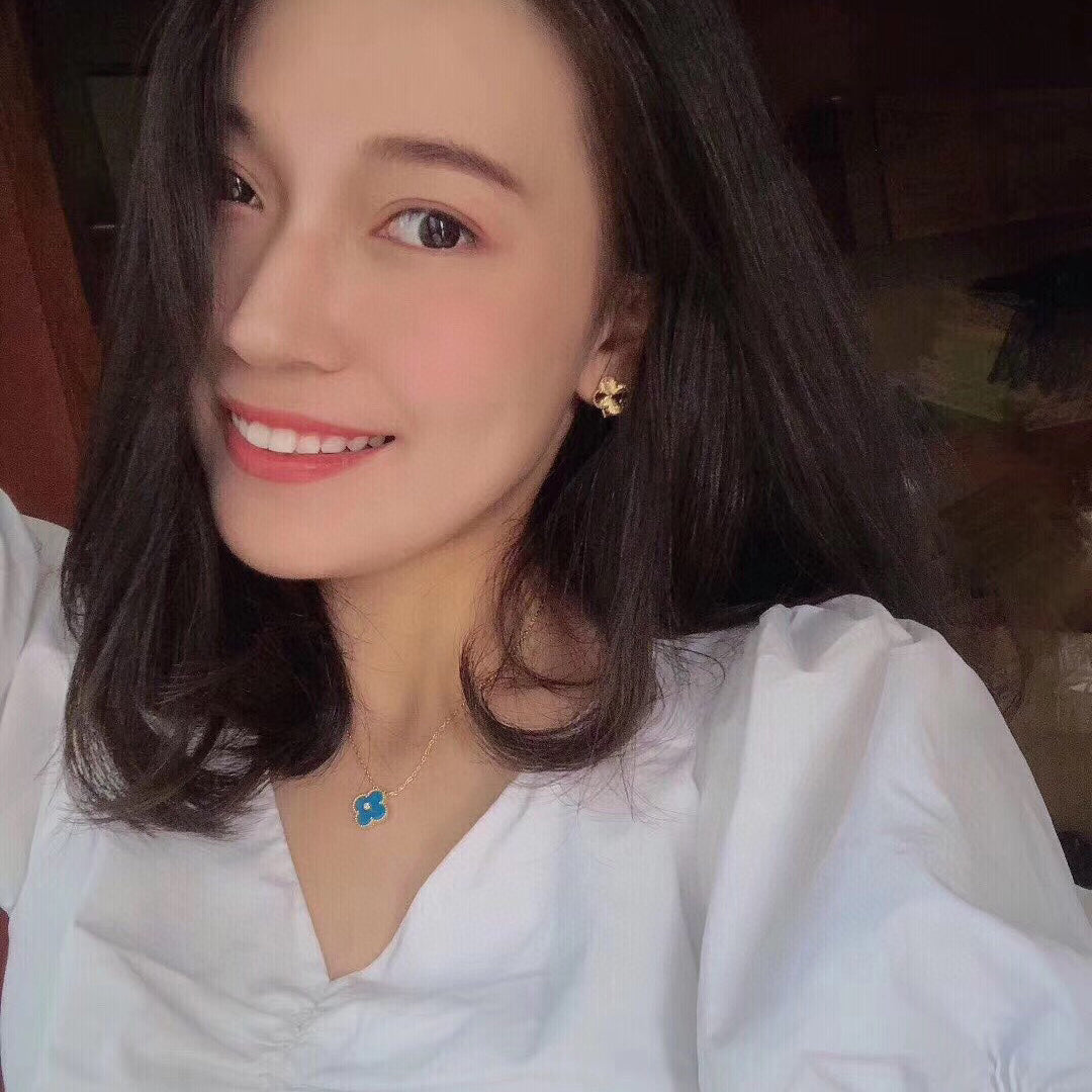 [Marins]CLOVER 15MM DIAMOND AND BLUE AGATE NECKLACE