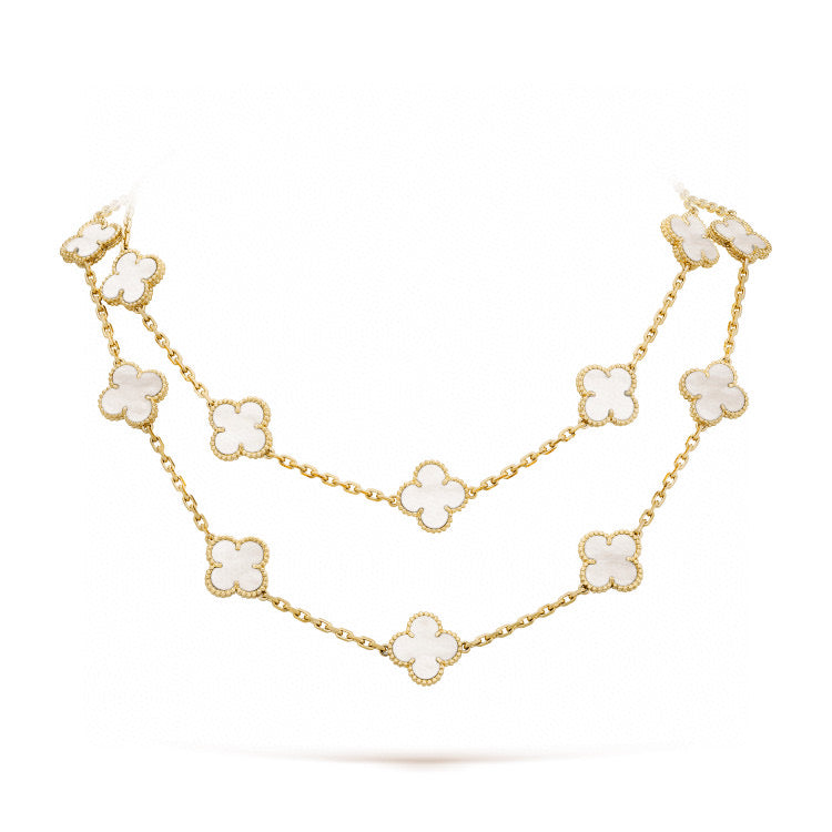 [Marins]CLOVER 20 MOTIFS WHITE MOP NECKLACE