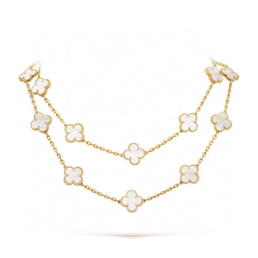 [Marins]CLOVER 20 MOTIFS WHITE MOP NECKLACE