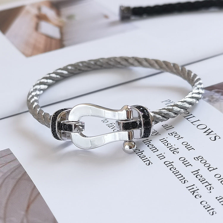 [Marins]FORCE LARGE HORSESHOE BLACK DIAMOND BRACELET SILVER