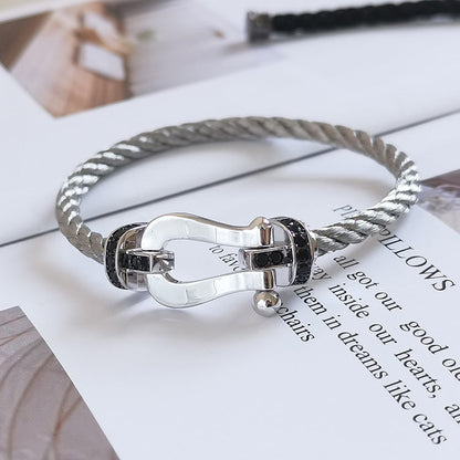 [Marins]FORCE LARGE HORSESHOE BLACK DIAMOND BRACELET SILVER