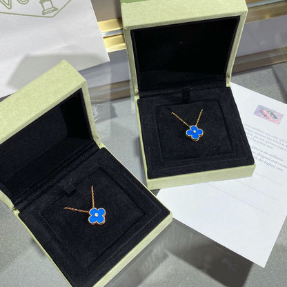 [Marins]CLOVER 15MM DIAMOND AND BLUE AGATE NECKLACE