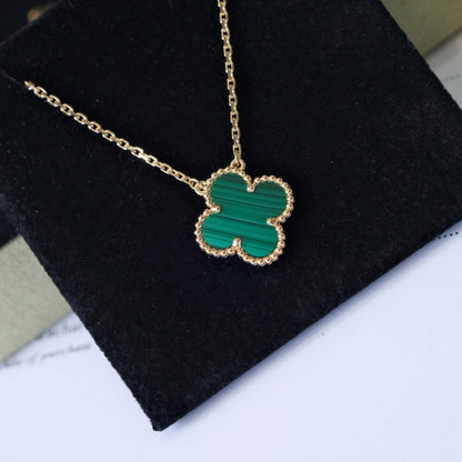 [Marins]CLOVER 15MM MALACHITE SINGLE FLOWER  NECKLACE