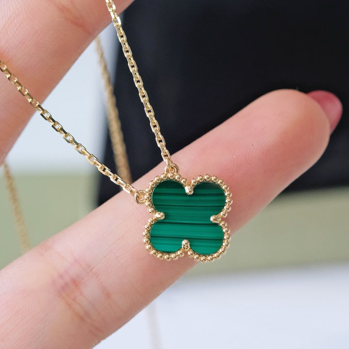 [Marins]CLOVER 15MM MALACHITE SINGLE FLOWER  NECKLACE
