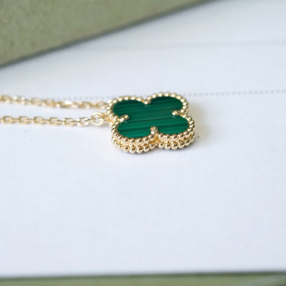 [Marins]CLOVER 15MM MALACHITE SINGLE FLOWER  NECKLACE