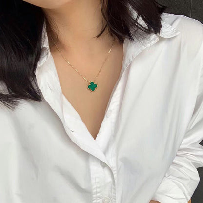 [Marins]CLOVER 15MM MALACHITE SINGLE FLOWER  NECKLACE