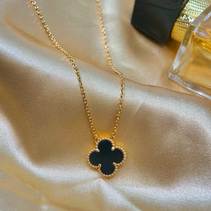 [Marins]CLOVER 15MM BLACK ONYX SINGLE FLOWER NECKLACE