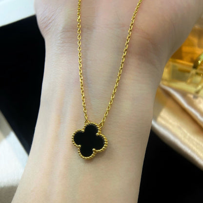 [Marins]CLOVER 15MM BLACK ONYX SINGLE FLOWER NECKLACE